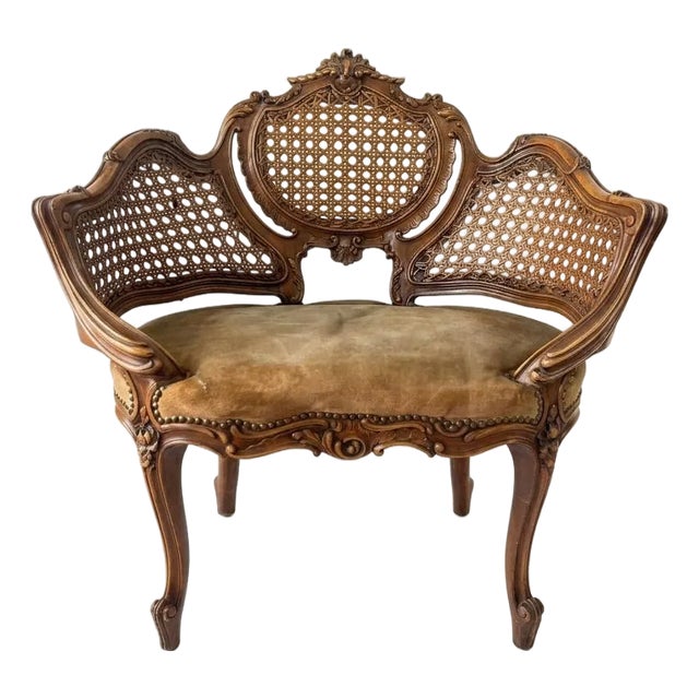 Imported Italian Walnut Settee With Caned Back, 19th Century For Sale