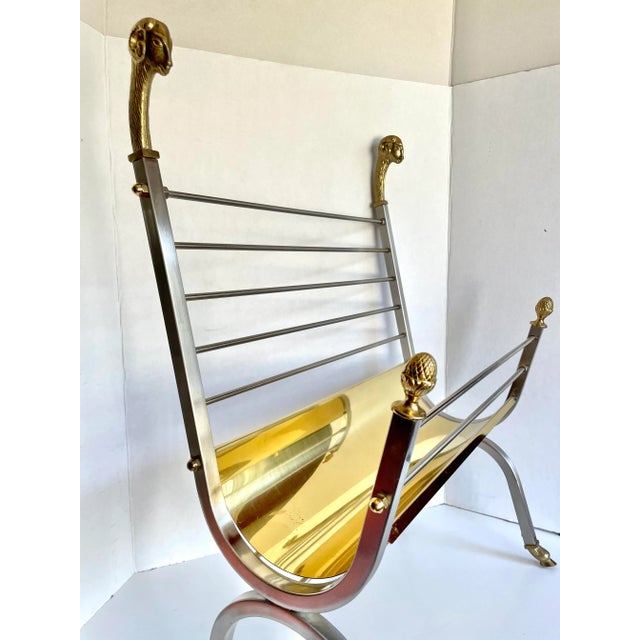 Mid 20th Century Italian Maison Jansen Style Brass and Steel Rams Head Magazine Rack For Sale - Image 10 of 13
