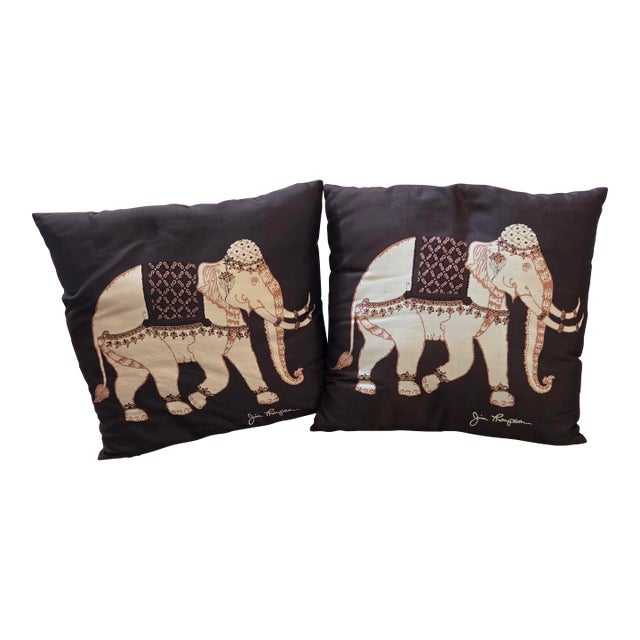 Jim Thompson Silk Elephant Pillows - A Pair For Sale