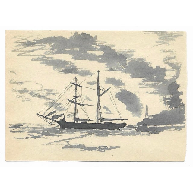 1943 double sided painting of a railroad and sailing ship by William E. Wood, a Devon artist in England. Signed lower...
