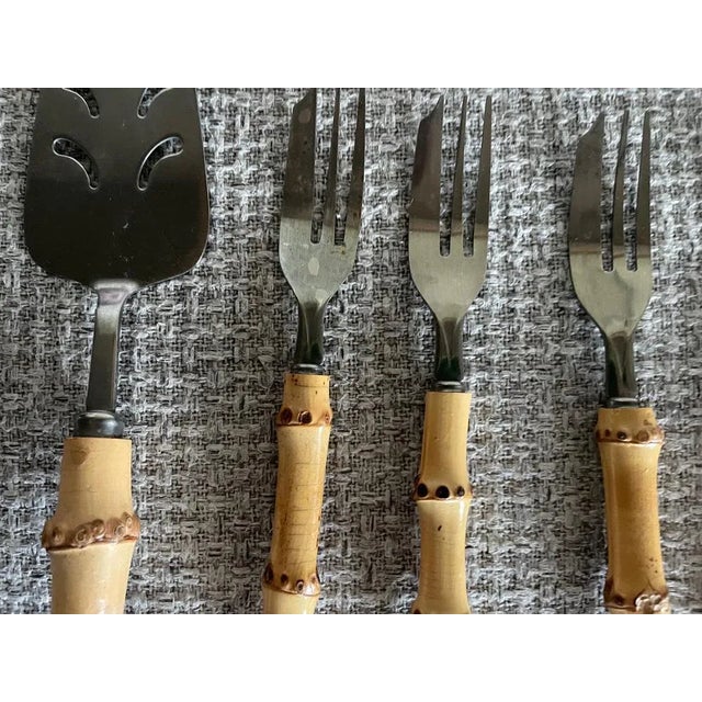 Faux Bamboo Dessert Service, Set of 7, in Very Good conditions. Designed 1970 to 1979 This piece has an attribution mark,...