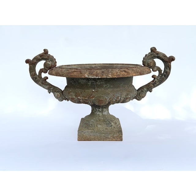 This exquisite pair of mid-19th century Chambord-style garden planters is crafted from finely sculpted cast iron. These...