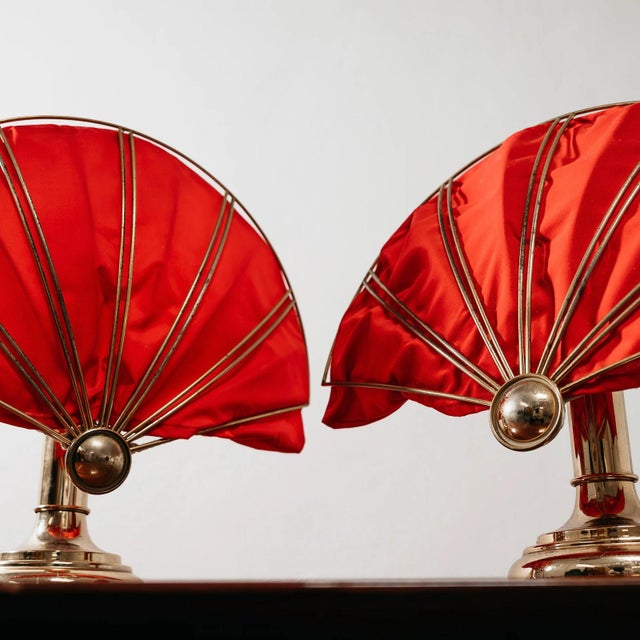 Hollywood Regency Brass Fan Table Lamps, 1970s, Set of 2 For Sale - Image 12 of 13