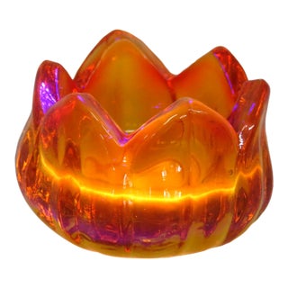 Flower Shaped Glowing Orange Glass Tealight Holder Small Petal Ring Dish 4946b For Sale