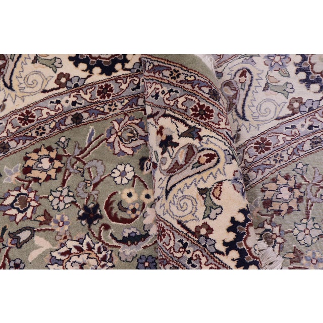 Textile Shabby Chic 1990's Pak-Persian Green/Beige Wool Round Rug- 6'1'' X 6'1'' For Sale - Image 7 of 9