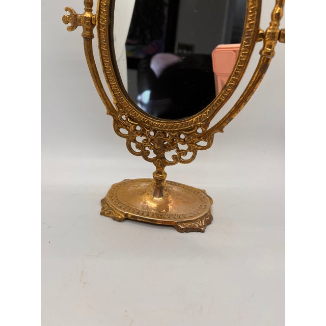 1950s Vintage French Brass Vanity Table Mirror For Sale - Image 5 of 8