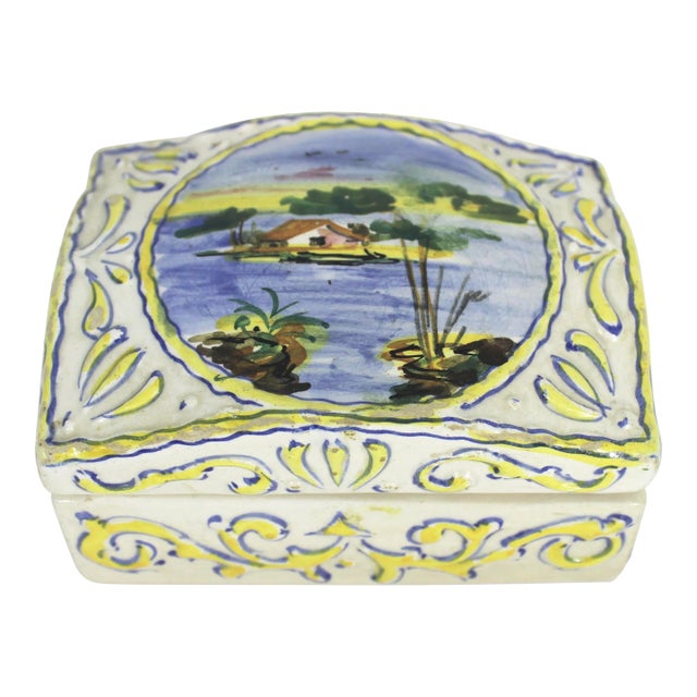 Vintage Italian Signed Ceramic Box Hand Painted For Sale
