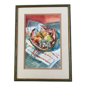 1950s Mid Century Still Life Watercolor, Hartley Fletcher Gurrey, Honolulu Hawain Artist, Who's Who American Women