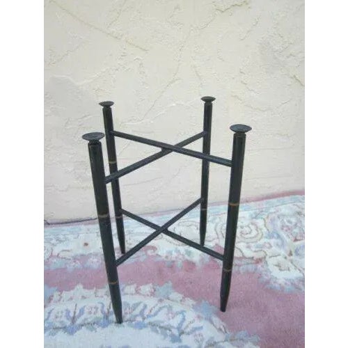 1970s Hollywood Regency Faux Bamboo Black and Gold Side Folding Serving