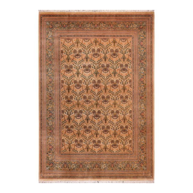 Shabby Chic Floral 1990's Pak-Persian Ivory/Green Wool Rug - 9'3'' X 12'3'' For Sale