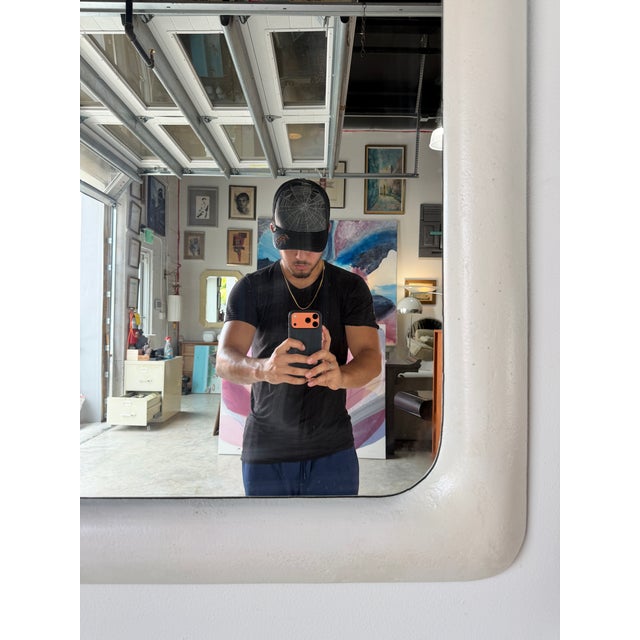 1980's Lee Reynolds Postmodern Minimalist Composite Wall Mirror For Sale - Image 10 of 13