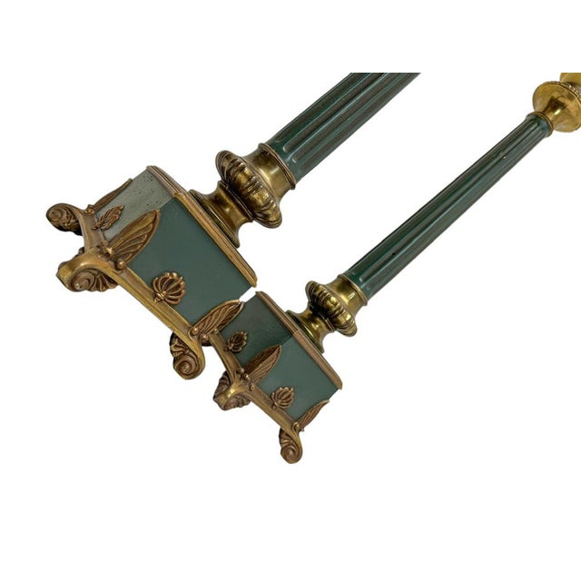 1950s Empire Style Green Metal and Brass Table Lamps, 1960s, Set of 2 For Sale - Image 5 of 10