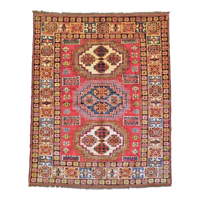 Vintage Hand Knotted Vegetable Dye Royal Choi Afghan Area Rug. 5'2"x 6'4" For Sale