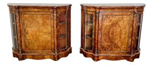 Antique Victorian Burr Walnut Side Cabinets, 1860, Set of 2