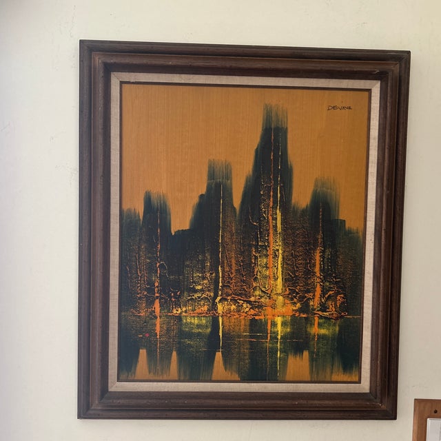 Mid-Century Oil Painting on Canvas Depicting an Abstracted