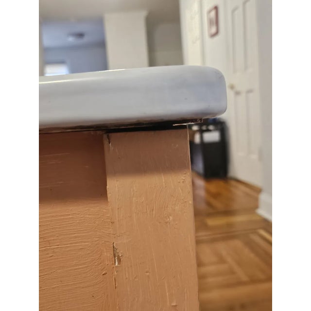 French Enamel Top Bedside Table / Nightstand - Peach Painted Wood, Brass Hardware, C. Early 20th Century For Sale In New York - Image 6 of 8