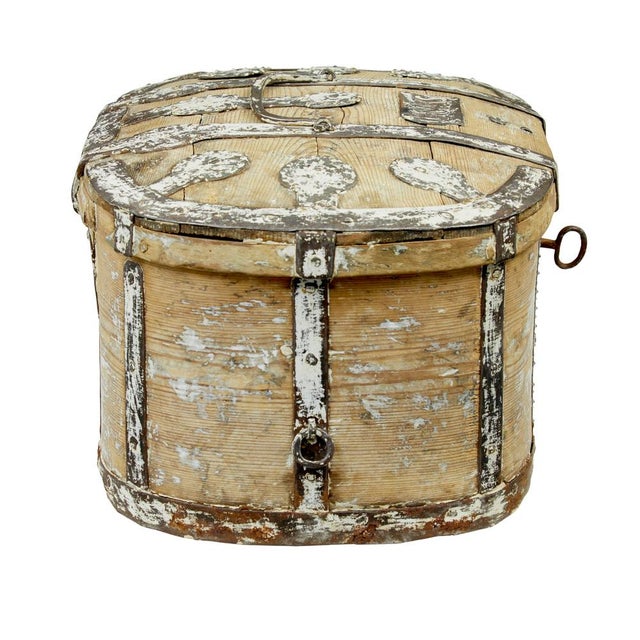 19th century scraped pine Swedish strong box circa 1850. Fine example of a small strong box which people used to keep...