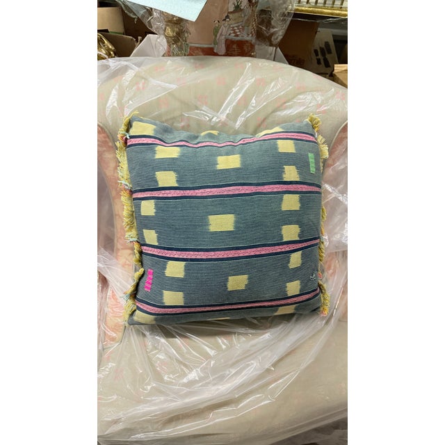 African Pair of African Ikat Blue Pillows For Sale - Image 3 of 8