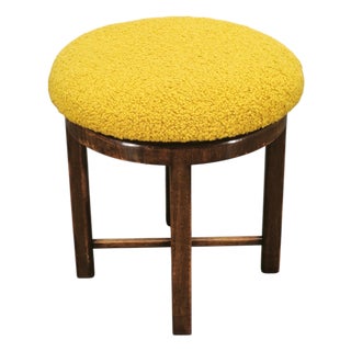 Art Deco Beechwood Stool with Bouclé Upholstery, Czech, 1930s For Sale