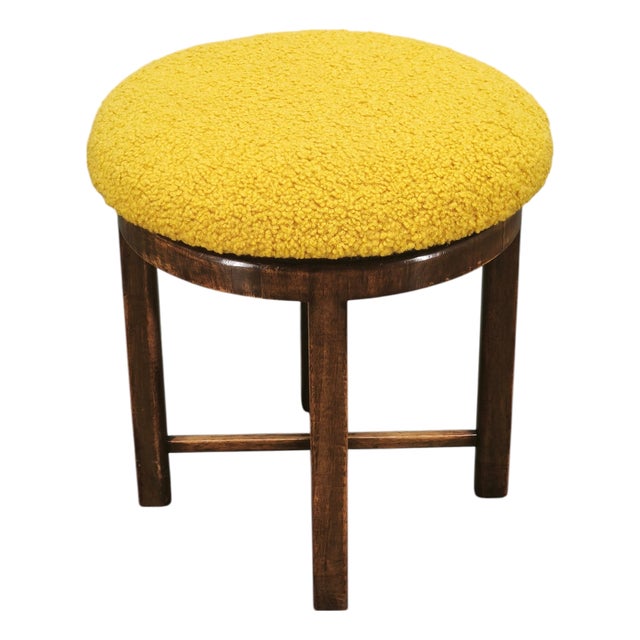 Art Deco Beechwood Stool with Bouclé Upholstery, Czech, 1930s For Sale