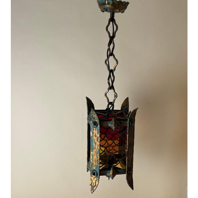 Italian Giant Hanging Lantern with Glass,1960s For Sale - Image 9 of 18