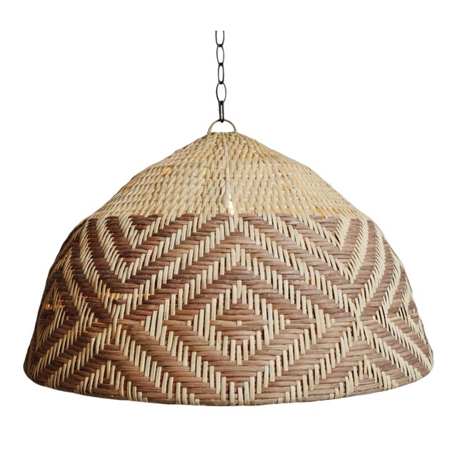 Tribal Rattan Diamond Weave Tribal Pendant Light Medium For Sale - Image 3 of 9
