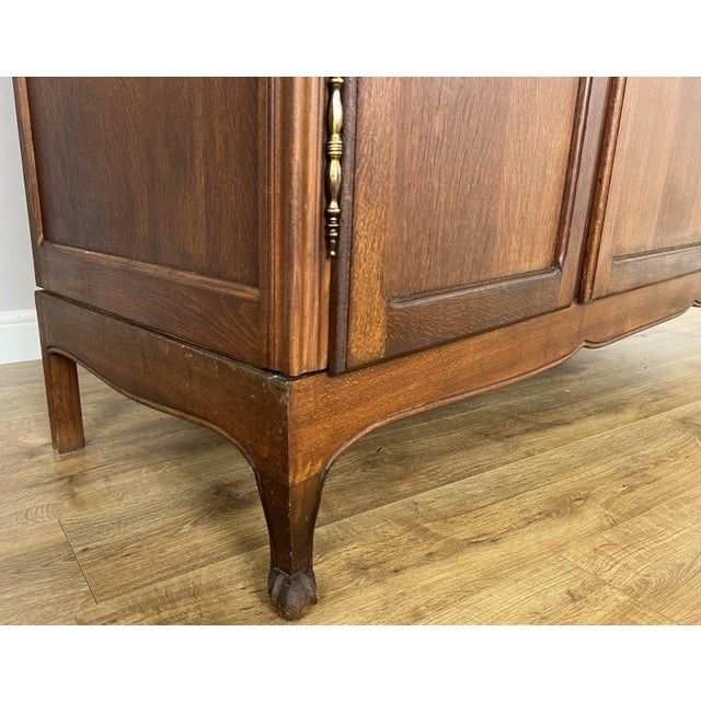 Wood Vintage French Louis XVI Style Carved Oak 3-Door Armoire For Sale - Image 7 of 11