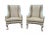 Late 20th Century Pair Georgian Style Carved Painted Feet Stripe Upholstered Wingback Armchairs Large Size For Sale - Image 13 of 13