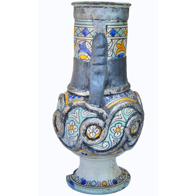 Early 19th Century Colorful Andalusian-Patterned Metal-Inlaid Ceramic Vase W/ Handles For Sale In New York - Image 6 of 12