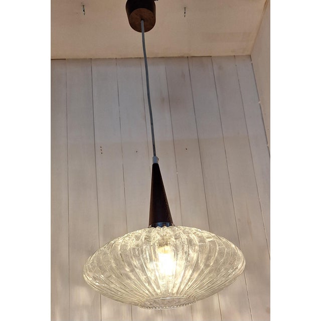 1970s Vintage Pendant Lamp with Ribbed Glass Shade, 1970s For Sale - Image 5 of 9