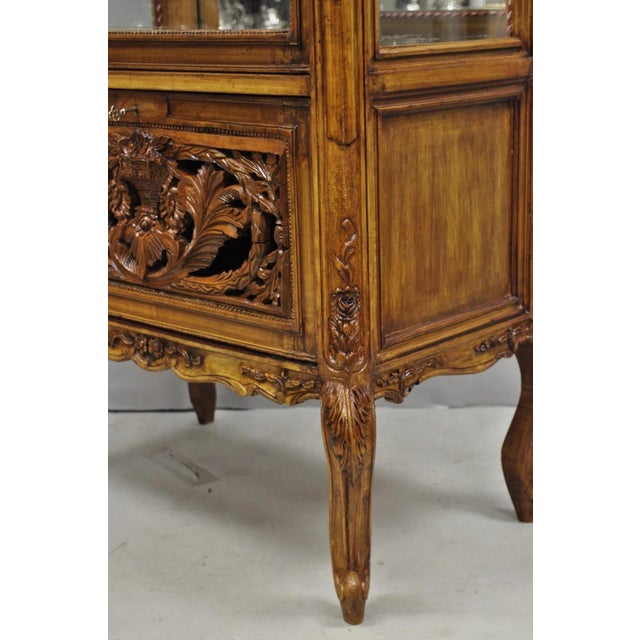 Vintage French Baroque Style Carved Wood & Glass Curio China Display Cabinet For Sale - Image 10 of 16