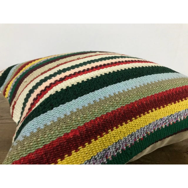Vintage Striped Turkish Handwoven Multicolor Kilim Pillow Cover For Sale - Image 4 of 6