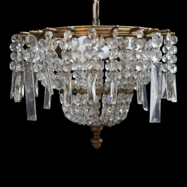 French Antique French Brass & Cut Crystal 3-Light Chandelier C1920 For Sale - Image 3 of 9