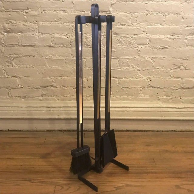 Mid-Century Modern Wrought Iron and Brass Fireplace Tools- 3 Pieces For Sale - Image 4 of 8