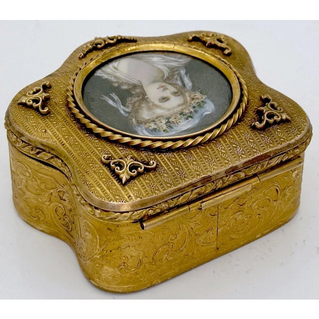 Metal French Ormolu Cartouche Box With Miniature Portrait of Princess De Lamballe, Signed, Paris, Circa 1900 For Sale - Image 7 of 8