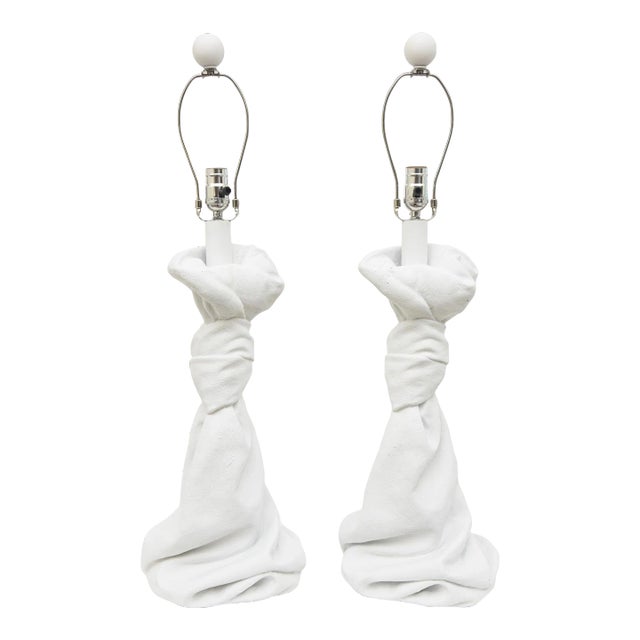 Vintage Plaster of Paris John Dickinson Style Draped & Knotted Table Lamps, Restored For Sale