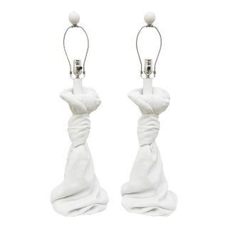 Vintage Plaster of Paris John Dickinson Style Draped & Knotted Table Lamps, Restored, 1970's For Sale
