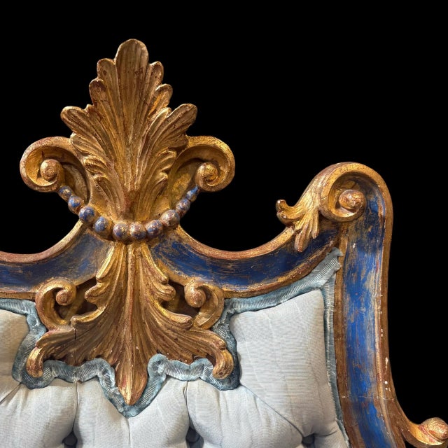 Antique Italian Gilded Twin Headboards With Tufted Upholstery, Pair For Sale In San Diego - Image 6 of 9