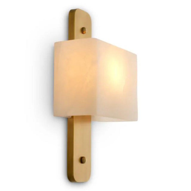 Antique Modernist Brass & Alabaster Wall Lamps, Set of 2 For Sale - Image 5 of 10
