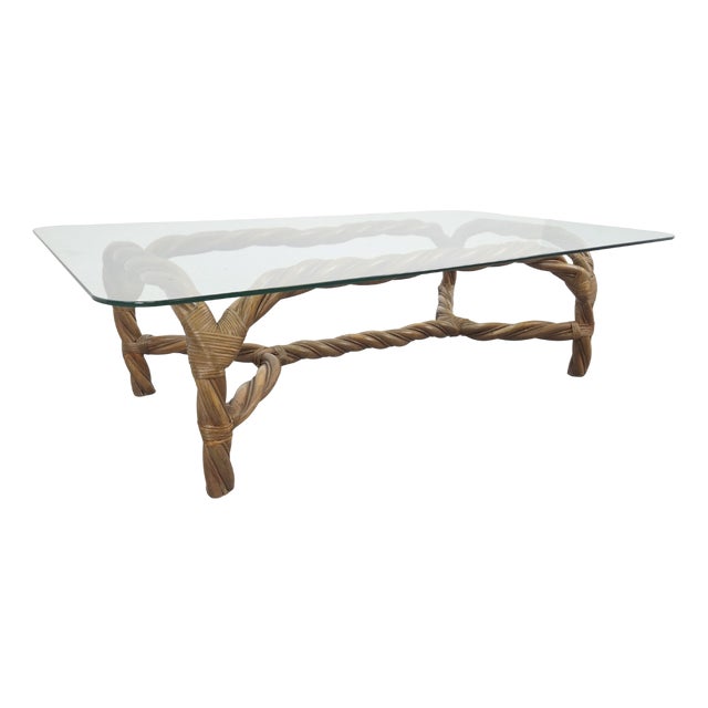 Vintage Boho Coffee Table in Rattan and Bamboo, 1970s For Sale