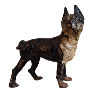 Antique Hubley Cast Iron Boston Terrier Dog Doorstop Original Paint C. 1920s 9" For Sale
