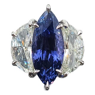 4.21 Ct Gubelin/Gia Certified Nh Color Change Sapphire & Diamond Ring Size 6.5 For Sale
