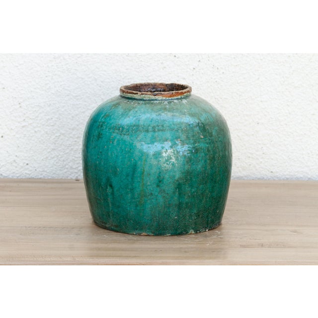 Farmhouse Green Lagoon Glazed Vase For Sale - Image 3 of 8