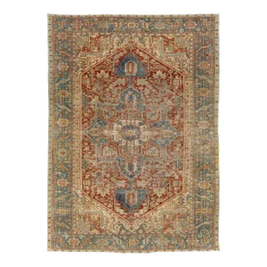 Antique Red Wool Rug Persian Heriz Featuring a Medallion Motif