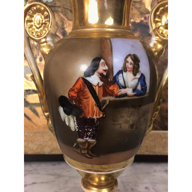 Early 19th Century Baluster Vase in Porcelain Paris Painted & Gilded by Hand, 1800s For Sale - Image 12 of 14