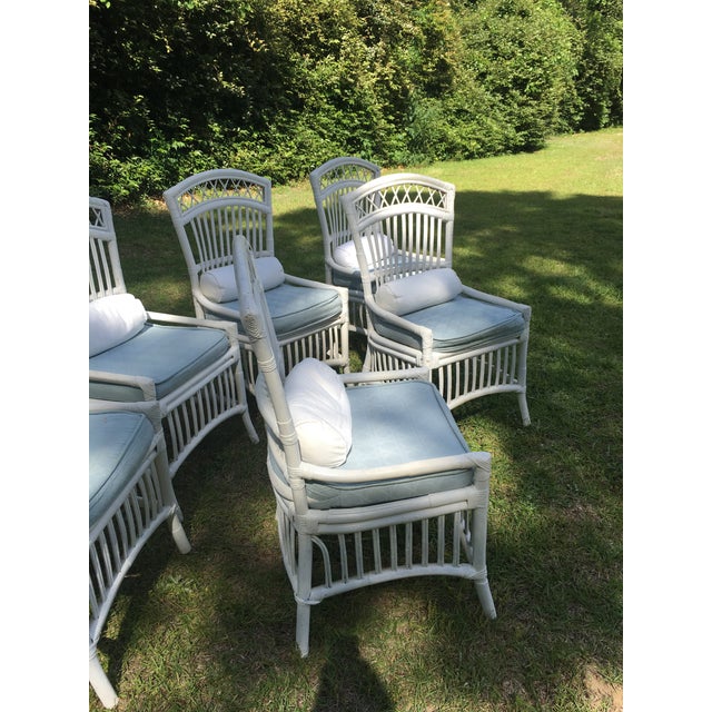 1980s Shabby Chic Painted White Wicker Chairs With Cushions Set of 6