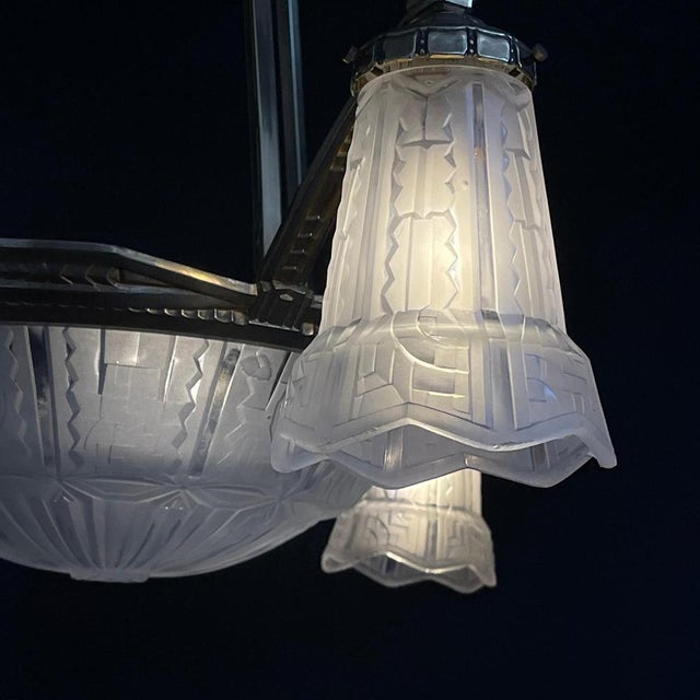 Art Deco Bronze Ceiling Lamp by P. Maynadier, 1930s For Sale - Image 13 of 14