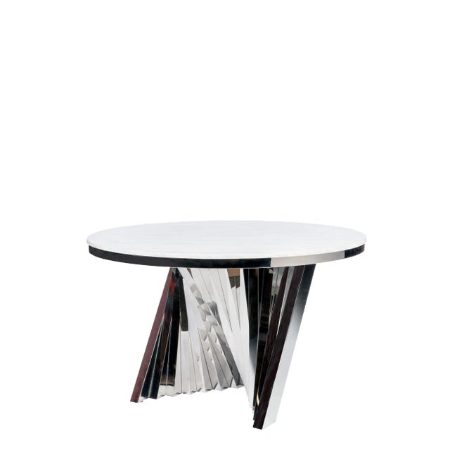 Modern Chrome Waterfall Marble Top Dining Table For Sale