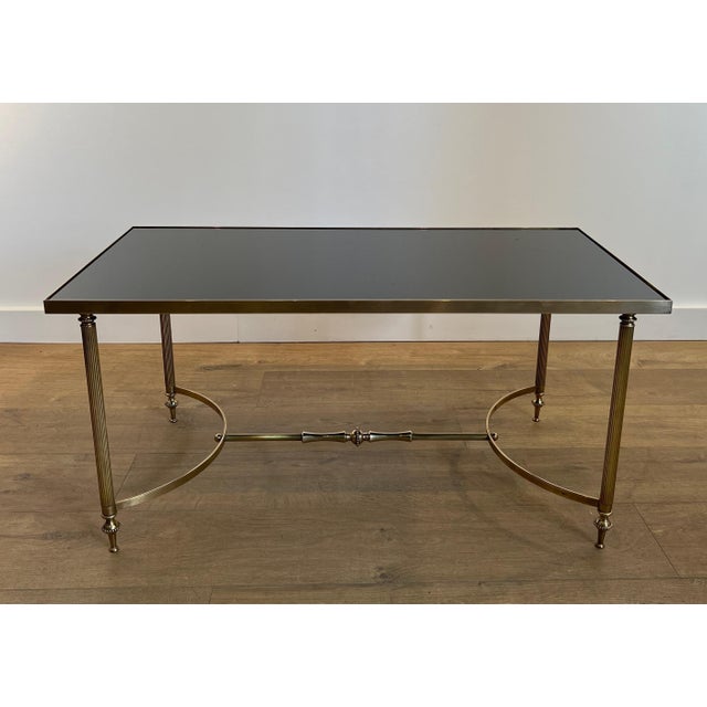 Maison Jansen 1940s Brass coffee table with black lacquered glass top Attributed to Maison Jansen For Sale - Image 4 of 12