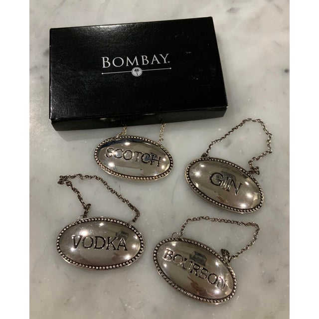 Godinger Godinger for the Bombay Company Silverplate Decanter Tags - Vintage Barware Set of 4. Great for Bar Cart, Palm Beach Chic & Grandmillennial. See Pics! For Sale - Image 4 of 6